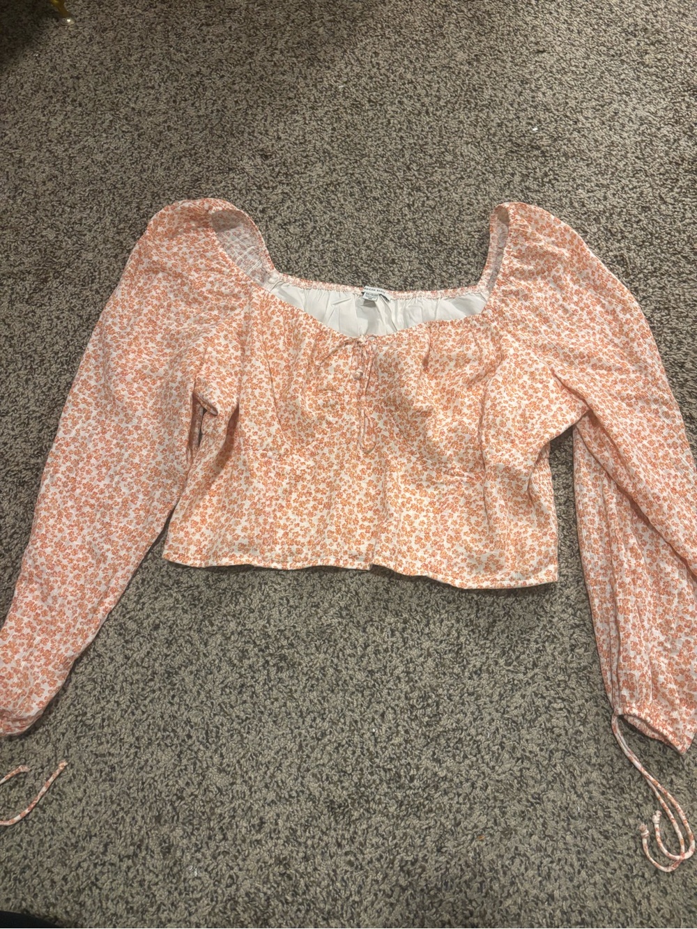 American Eagle Outfitters Orange Floral Square-Neck Crop Top